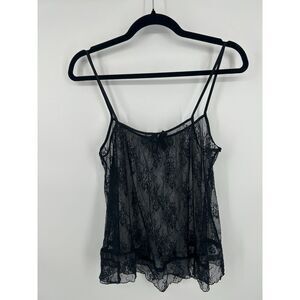 Vintage Victoria's Secret Women Top Medium Black Babydoll Lace Cami Coquette Y2K